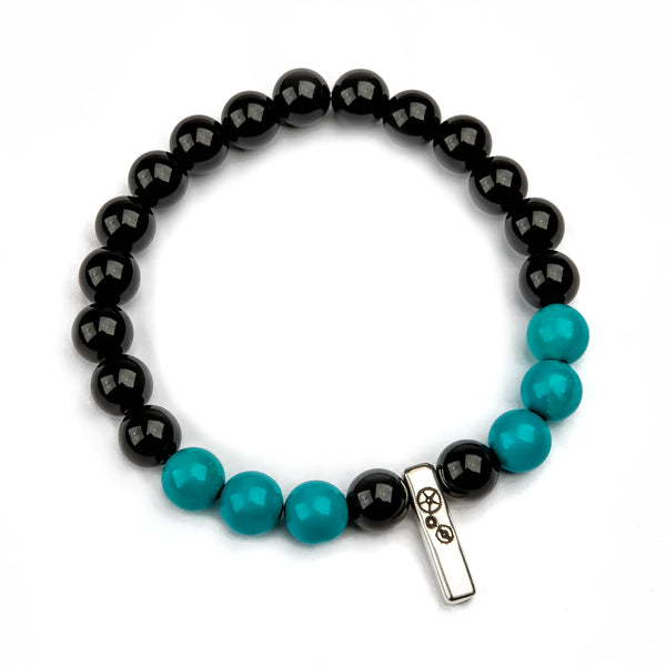 Black Agate & Turquoise Baby Bar Stretch Bracelet - Timelapse Co.