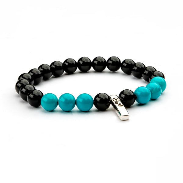 Black Agate & Turquoise Baby Bar Stretch Bracelet - Timelapse Co.