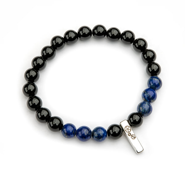 Black Agate & Lapis Lazuli Baby Bar Stretch Bracelet - Timelapse Co.